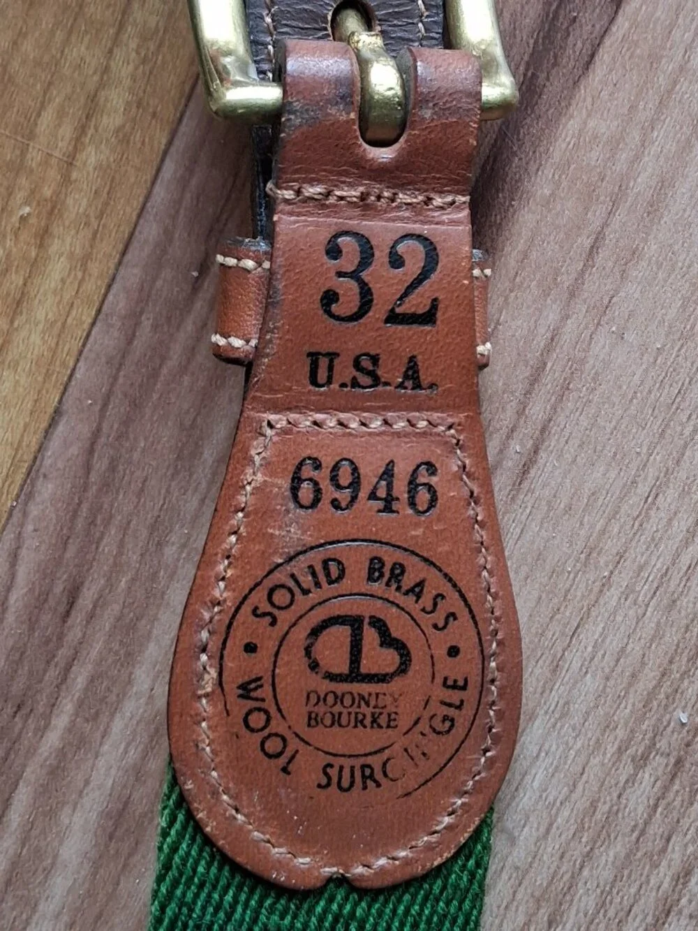 Dooney & Bourke Vintage Wool Surcingle  Belt Solid Brass Buckle Green Wool 32